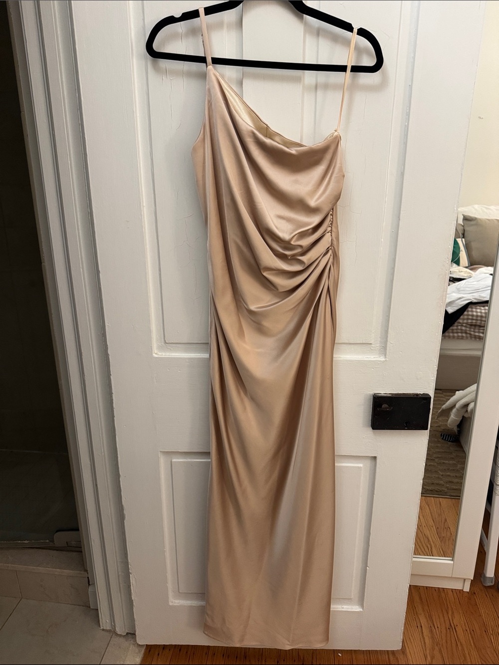 Revelry Jade Satin One Shoulder Dress Petite Gold Champagne